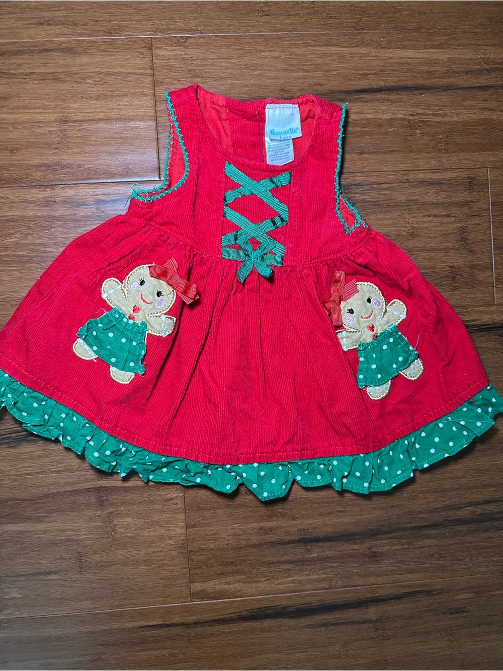 Nanette Vintage Christmas Girls Corduroy Dress Gingerbread Size 3-6M 90’s baby